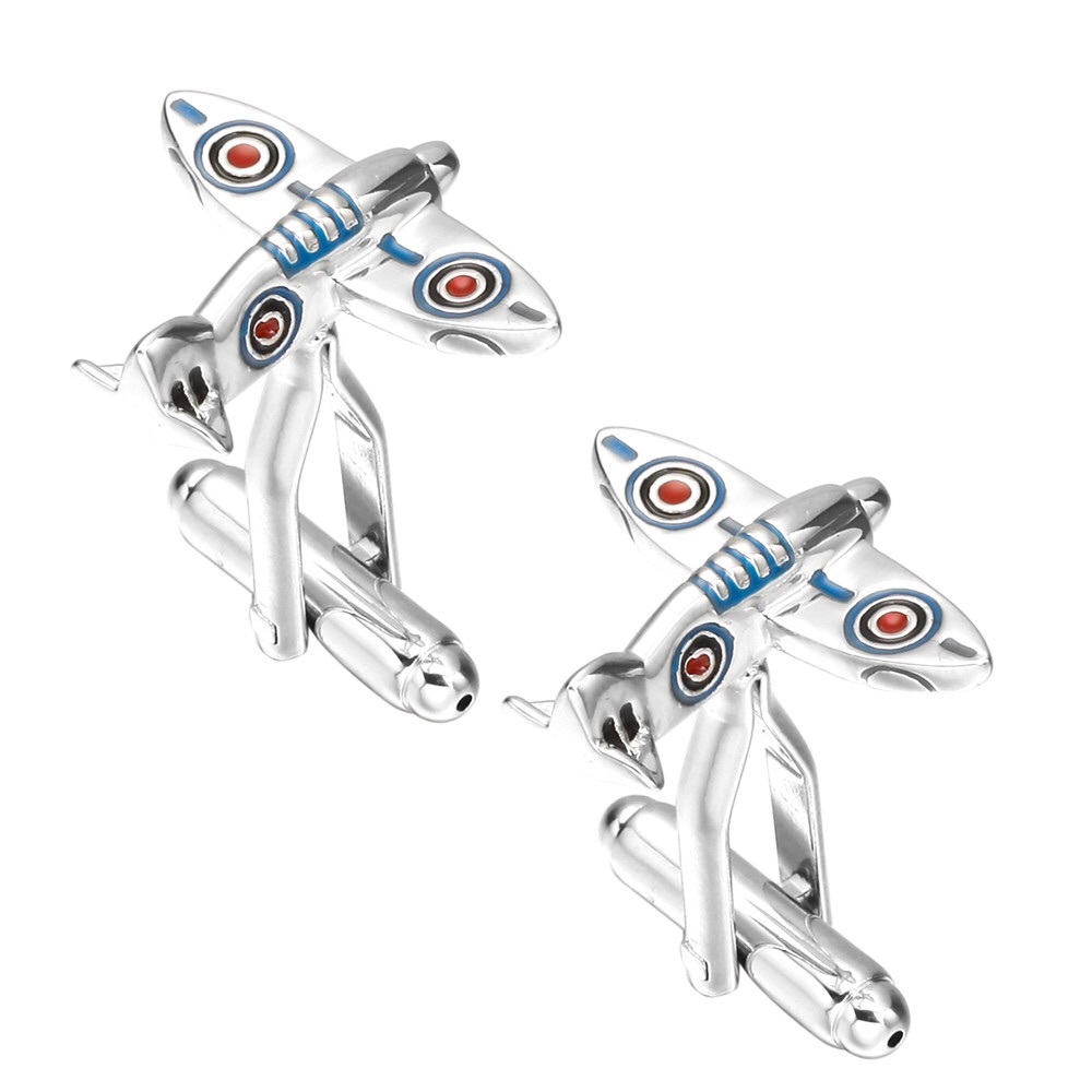 Silver Spitfire Military Airplane WWII Cufflinks - Picture 3 of 16